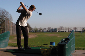 Golfing at Long Shotz Driving Range in Edmonton